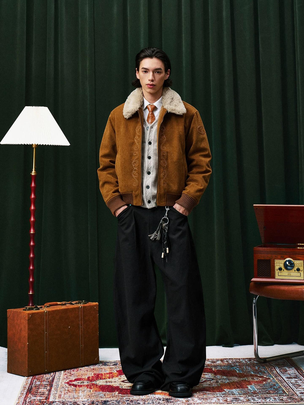 YADcrew Fur Collar Fleece Lined Bomber Jacket