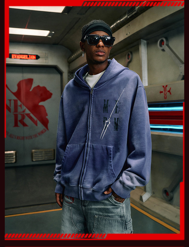 MEDM x EVA Evangelion Washed Zip-Up Hoodie
