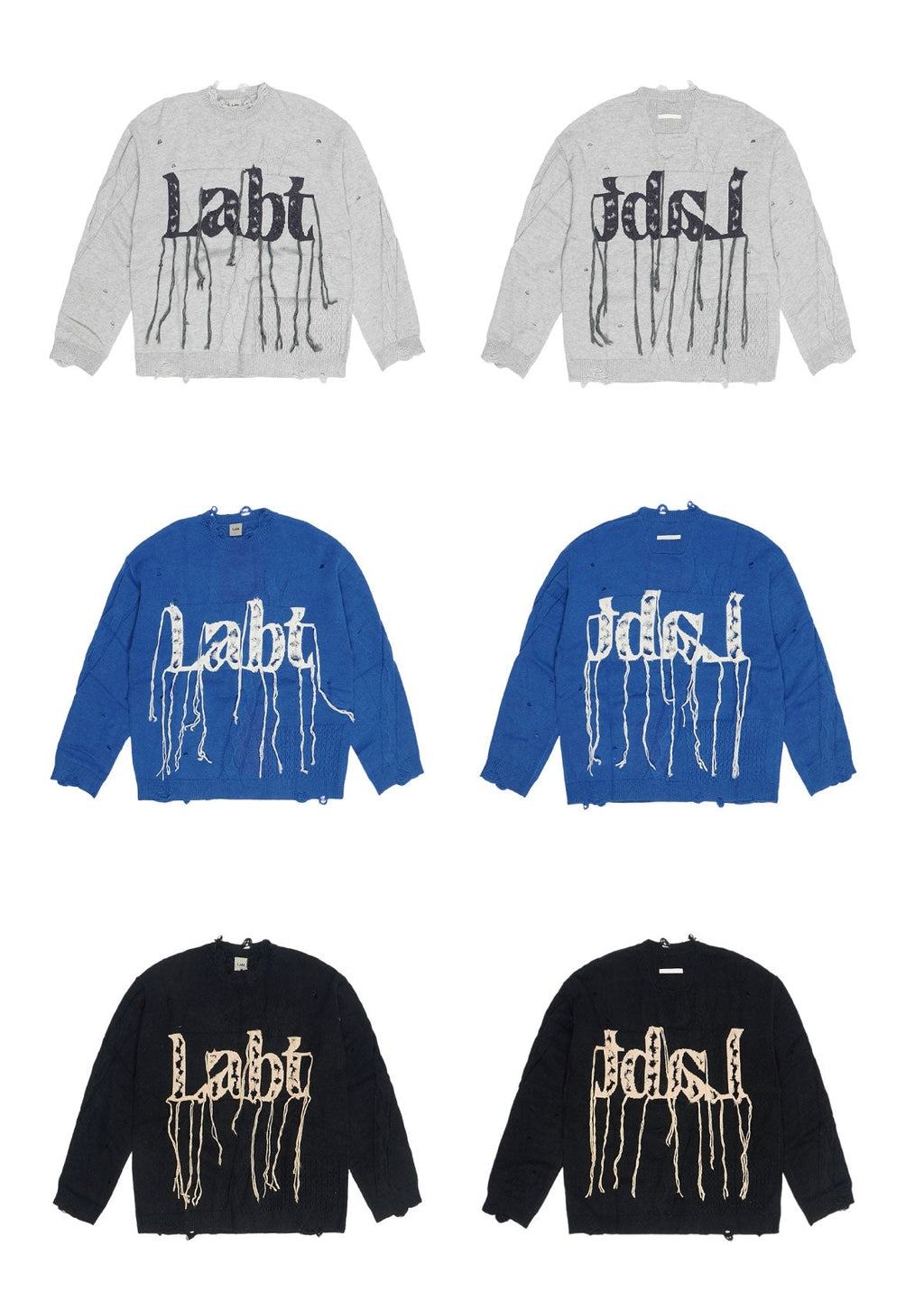 Labt Fringe Lanyard Logo Distressed Knit Sweater