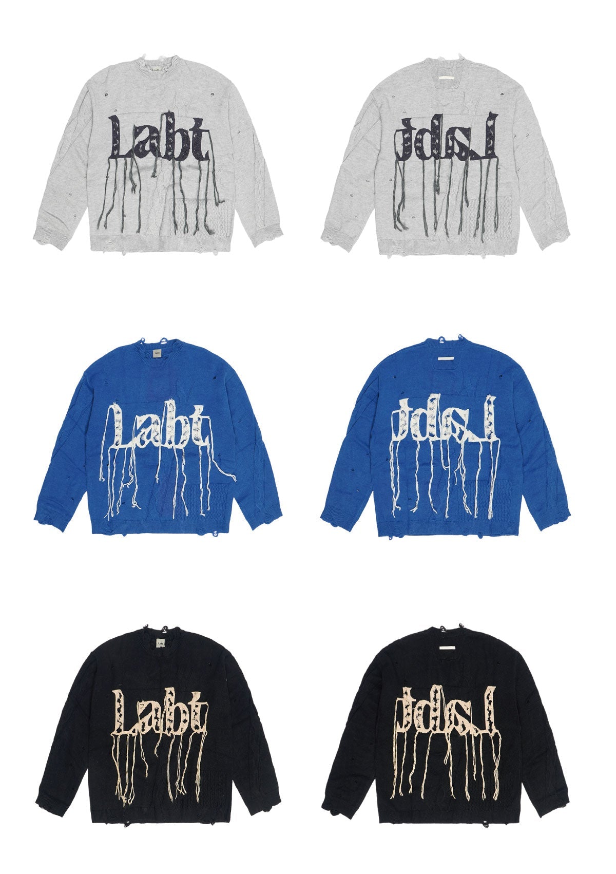 Labt Fringe Lanyard Logo Distressed Knit Sweater