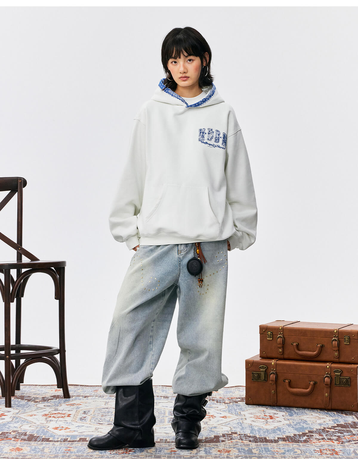 MEDM Ethnic Paisley Patch Embroidered Hoodie