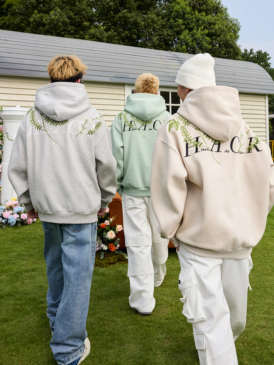 Harsh and Cruel Floral Garland Embroidered Text HACR Hoodie