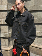 STEEPC Leather Embroidered Denim Jacket