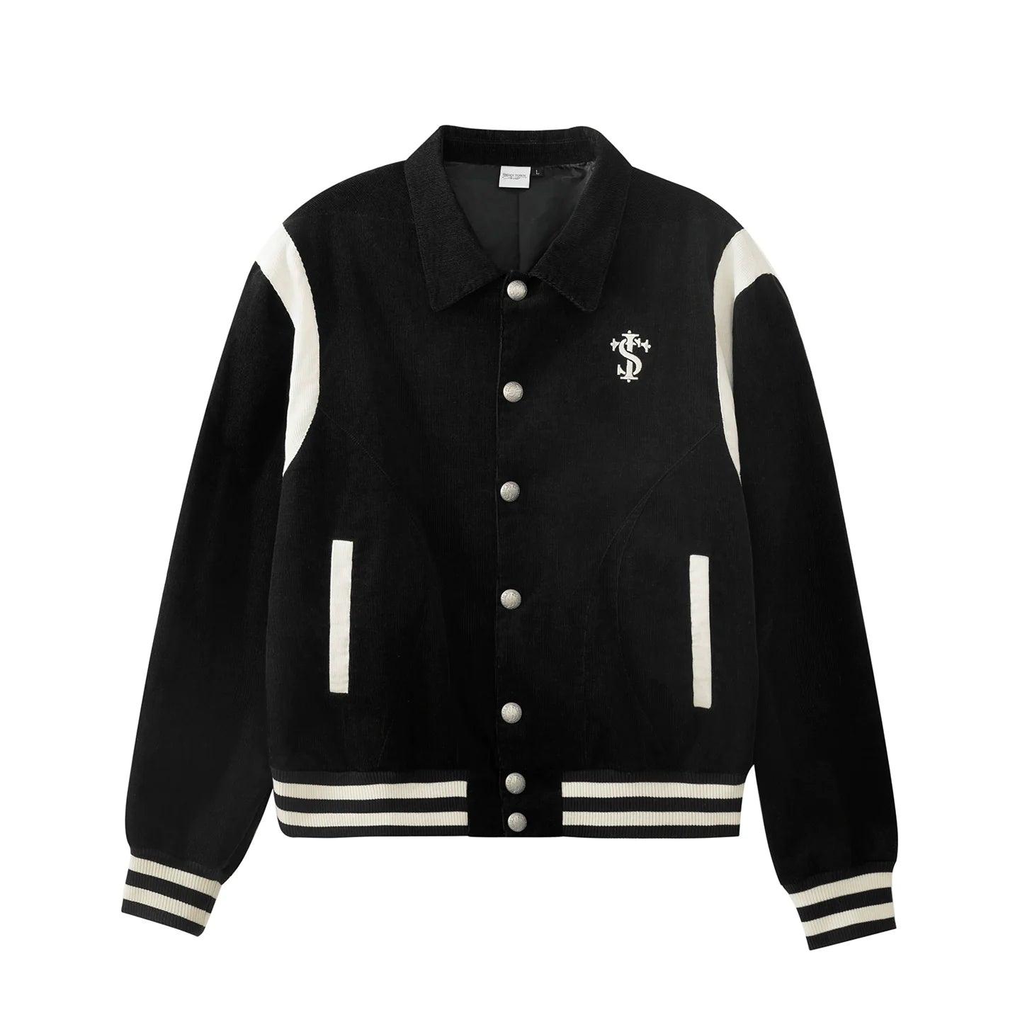 Small Town Kid Rivet Cross stitching Patch Corduroy Varsity Jacket