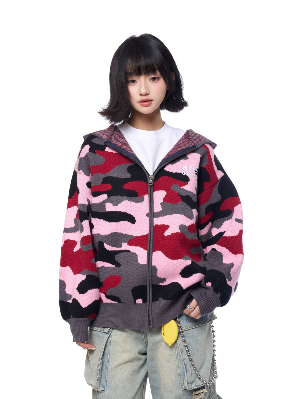 AFGK Pink Camouflage Zip-Up Knit Hoodie