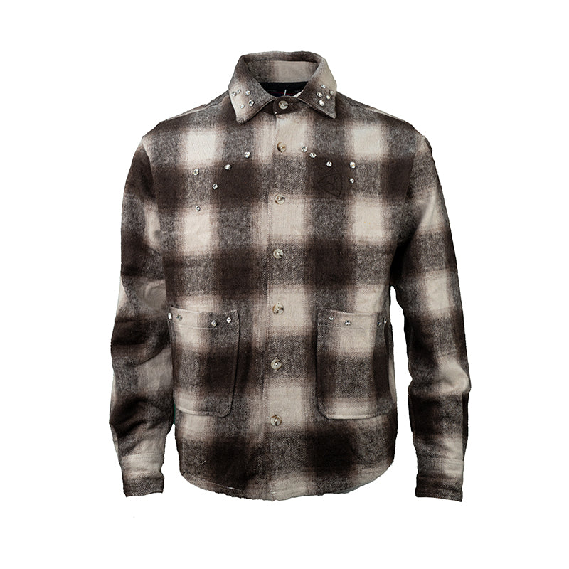 TGFCLUB Plaid Embroidered Rhinestone Long Sleeve Shirt