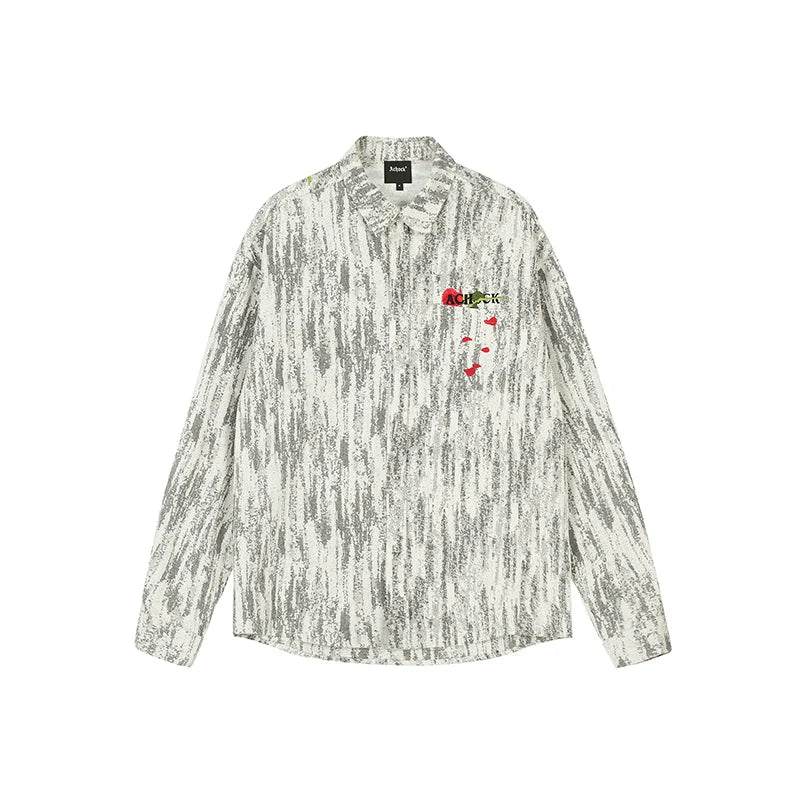 Achock Rose Embroidery Washed Long Sleeved Shirt