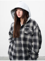 AFGK Plaid Embroidered Hooded Long Sleeve Shirt