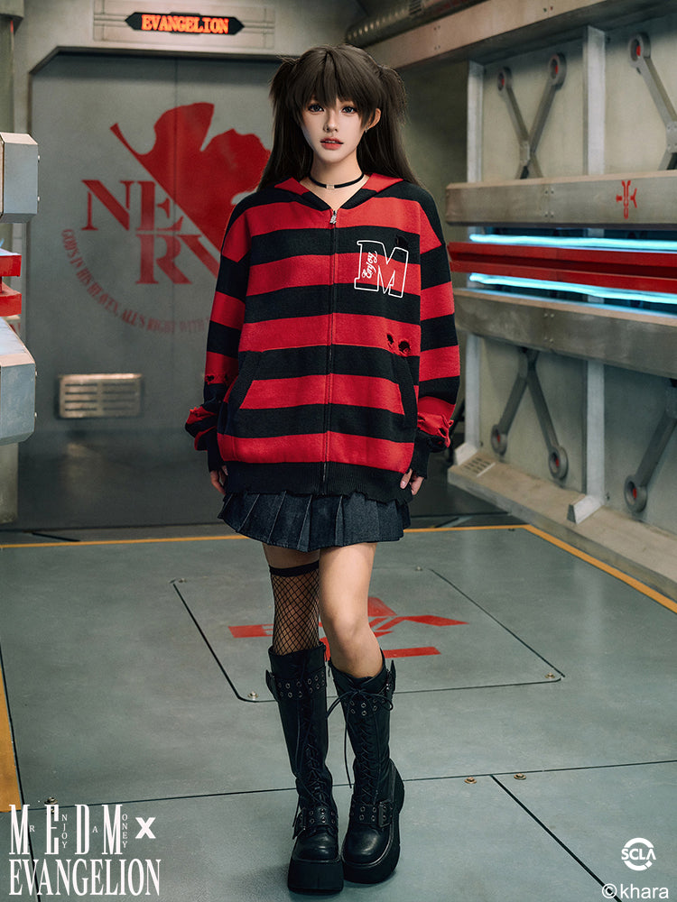 MEDM x EVA Lilith Stripe Zip-Up Knit Hoodie