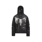 UNDERWATER Winged Devil Bone Jacquard Distressed Knit Zip Up Hoodie