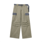 JHYQ Contrast Color Pleated Baggy Cargo Pants