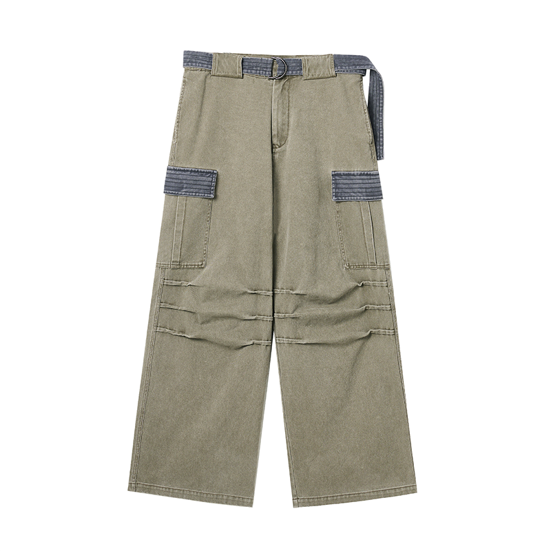 JHYQ Contrast Color Pleated Baggy Cargo Pants
