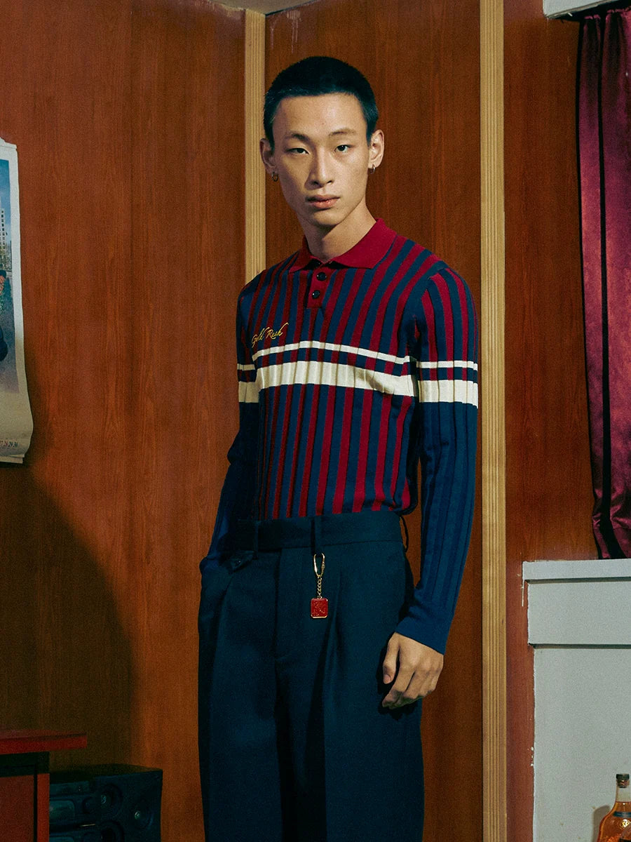 SOD Co. Rib Knit Striped Polo Shirt