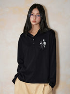 MEDM Rose Print Henley Long Sleeve Tee