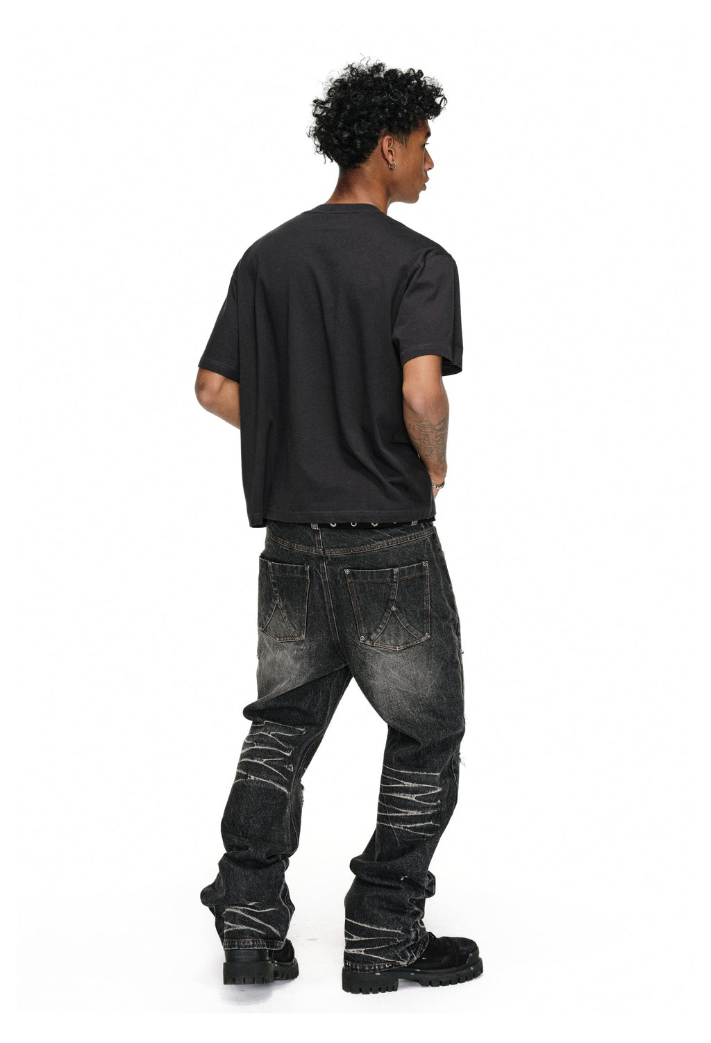 ANTIDOTE Irregular Torn Hole Washed Flared Jeans