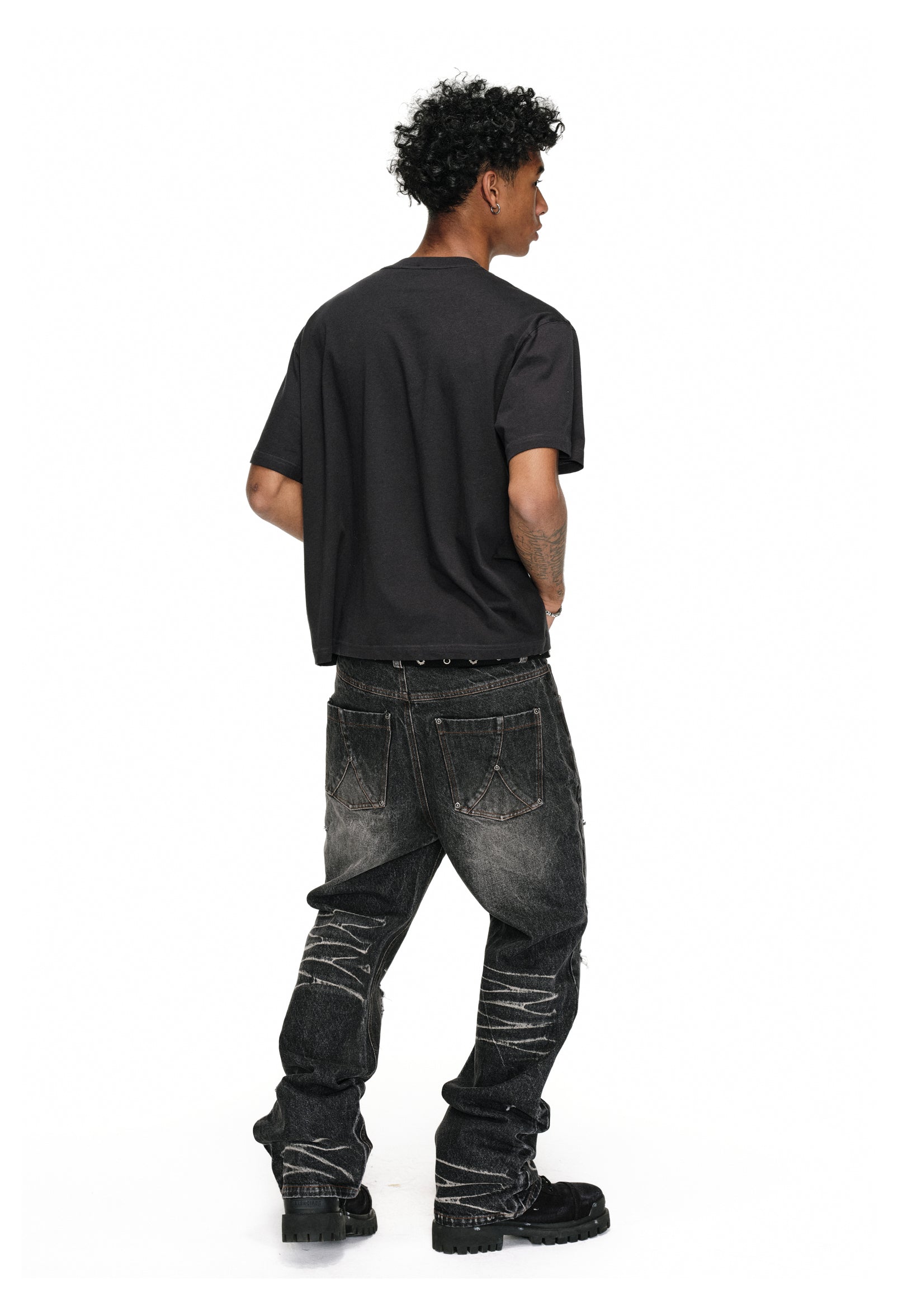 ANTIDOTE Irregular Torn Hole Washed Flared Jeans