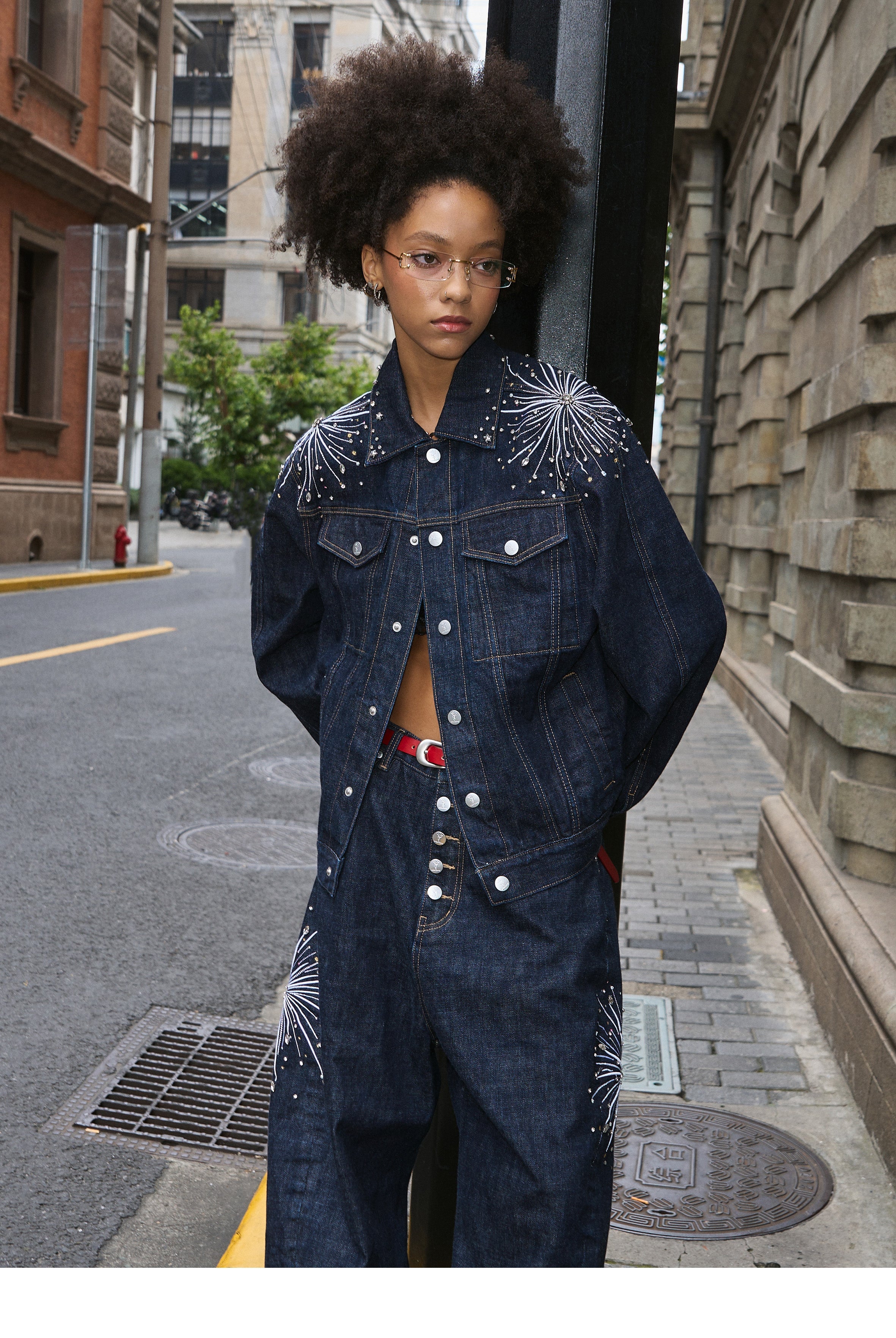 STEEPC Fireworks Rhinestone Denim Jacket