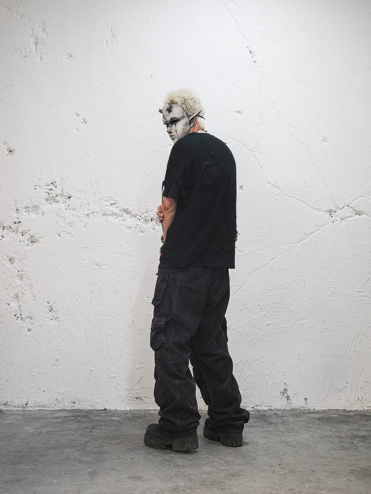 UNDERWATER Ruined Mesh Distressed Layered Tee
