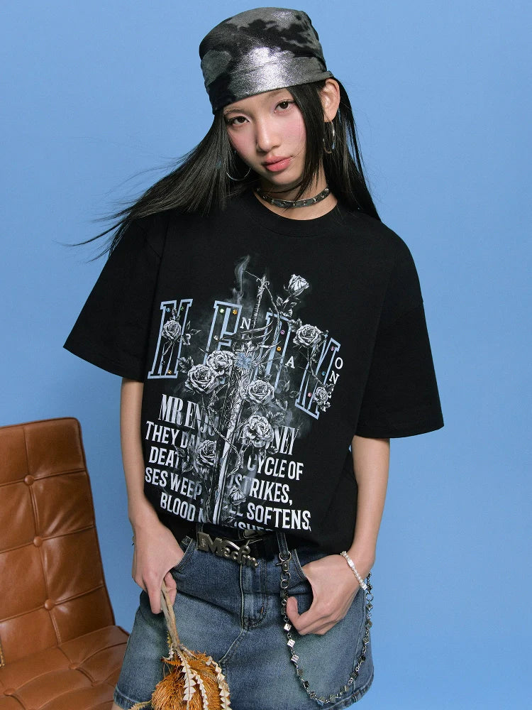 MEDM Sword and Rose Multicolor Diamond Tee