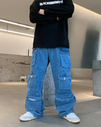F3F Select Multi Pocket Washed Denim Cargo Pants