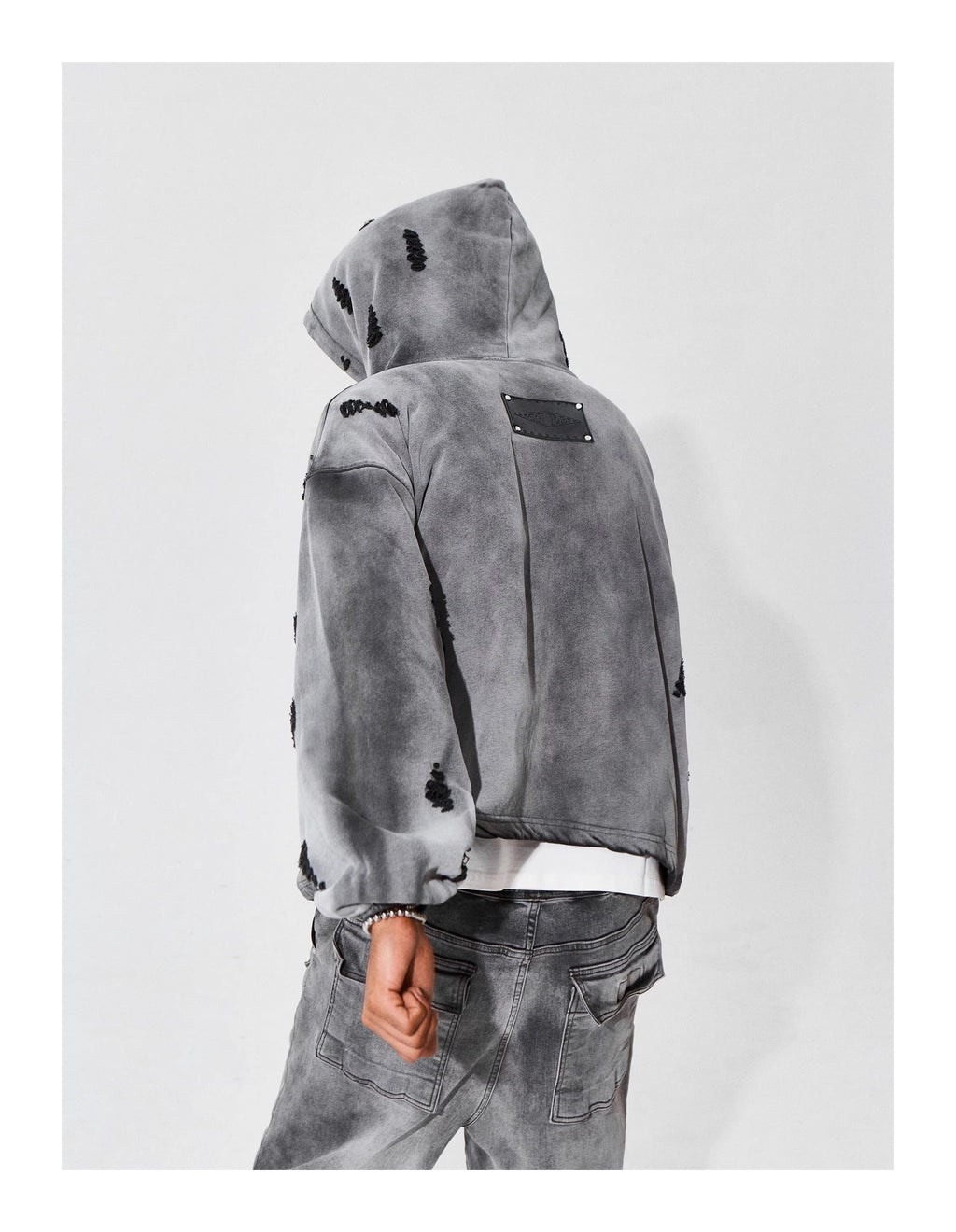 KARMANISTIC Distressed Washed Rivets Hoodie