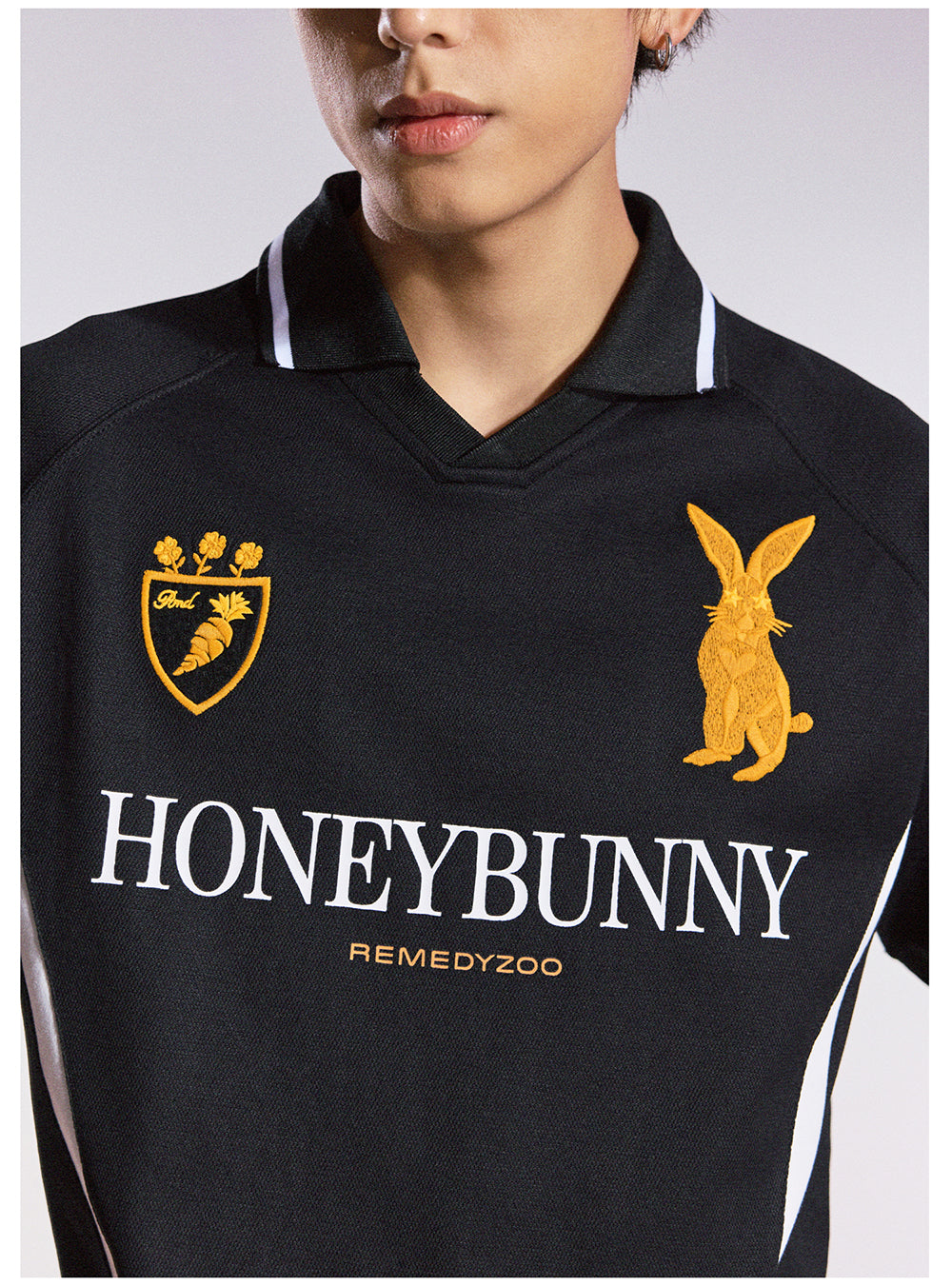 Remedy HONEYBUNNY Rabbit Embroidered Soccer Jersey Polo Shirt