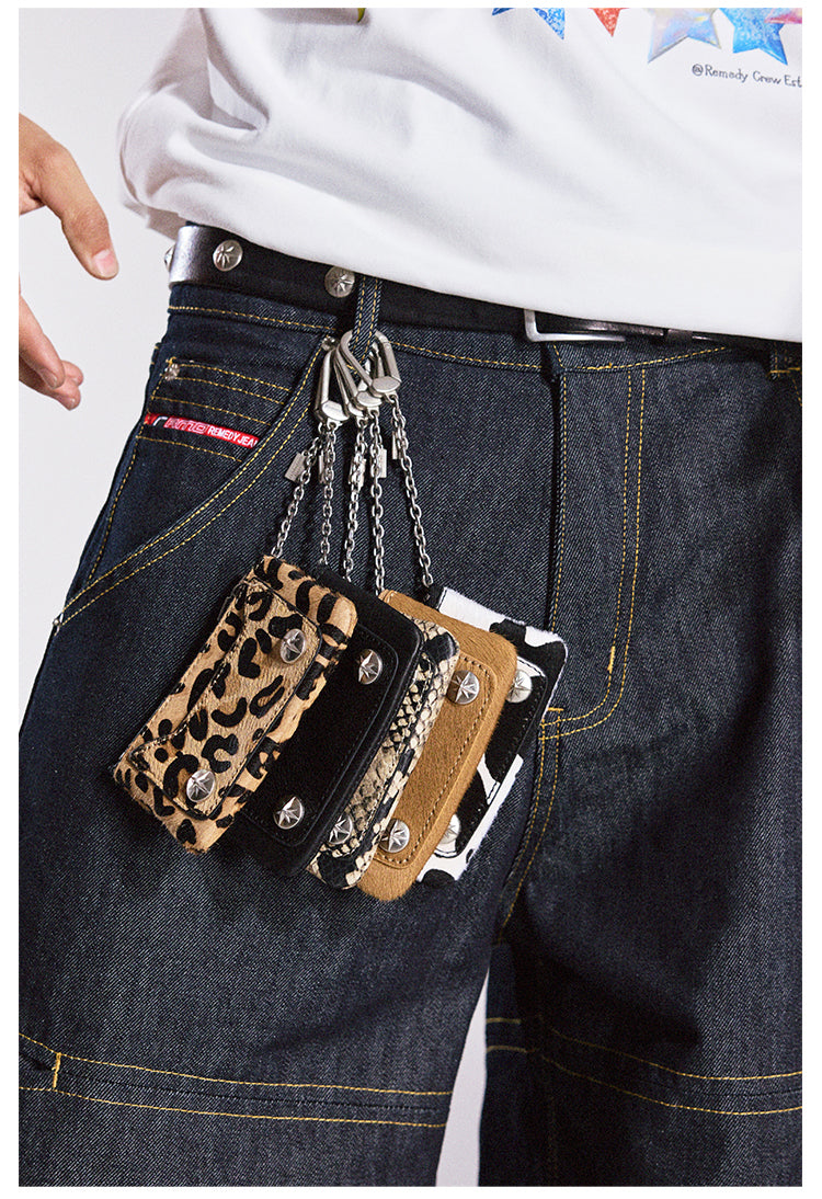 Remedy Metal Studded Keychain Coin Card Zipper Leather Wallet