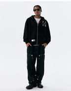 MEDM Beaded Flower Embellished Zip Up Hoodie