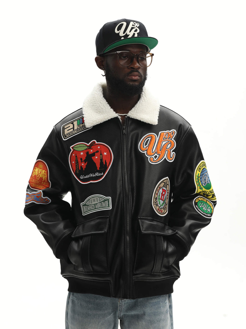 UNTILWERICH PU Leather Fleece Lined Bomber Jacket