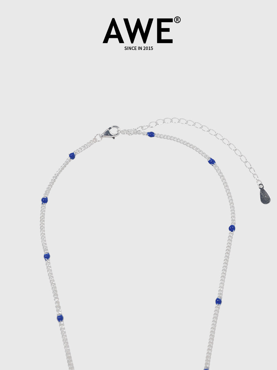 AWE Blue Bean Silver Chain Necklace