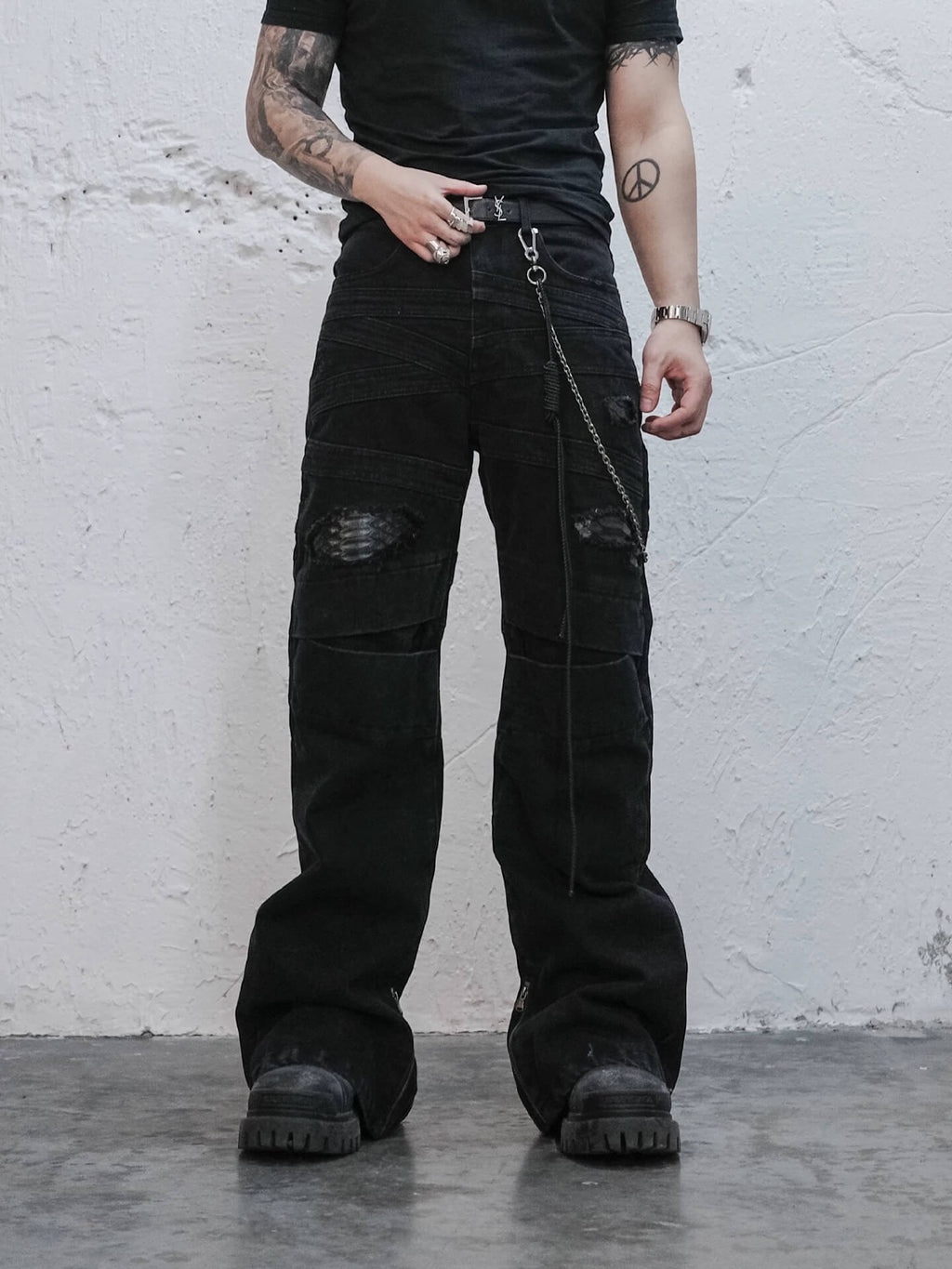 UNDERWATER Snakeskin Deconstructed Patchwork Flared Jeans