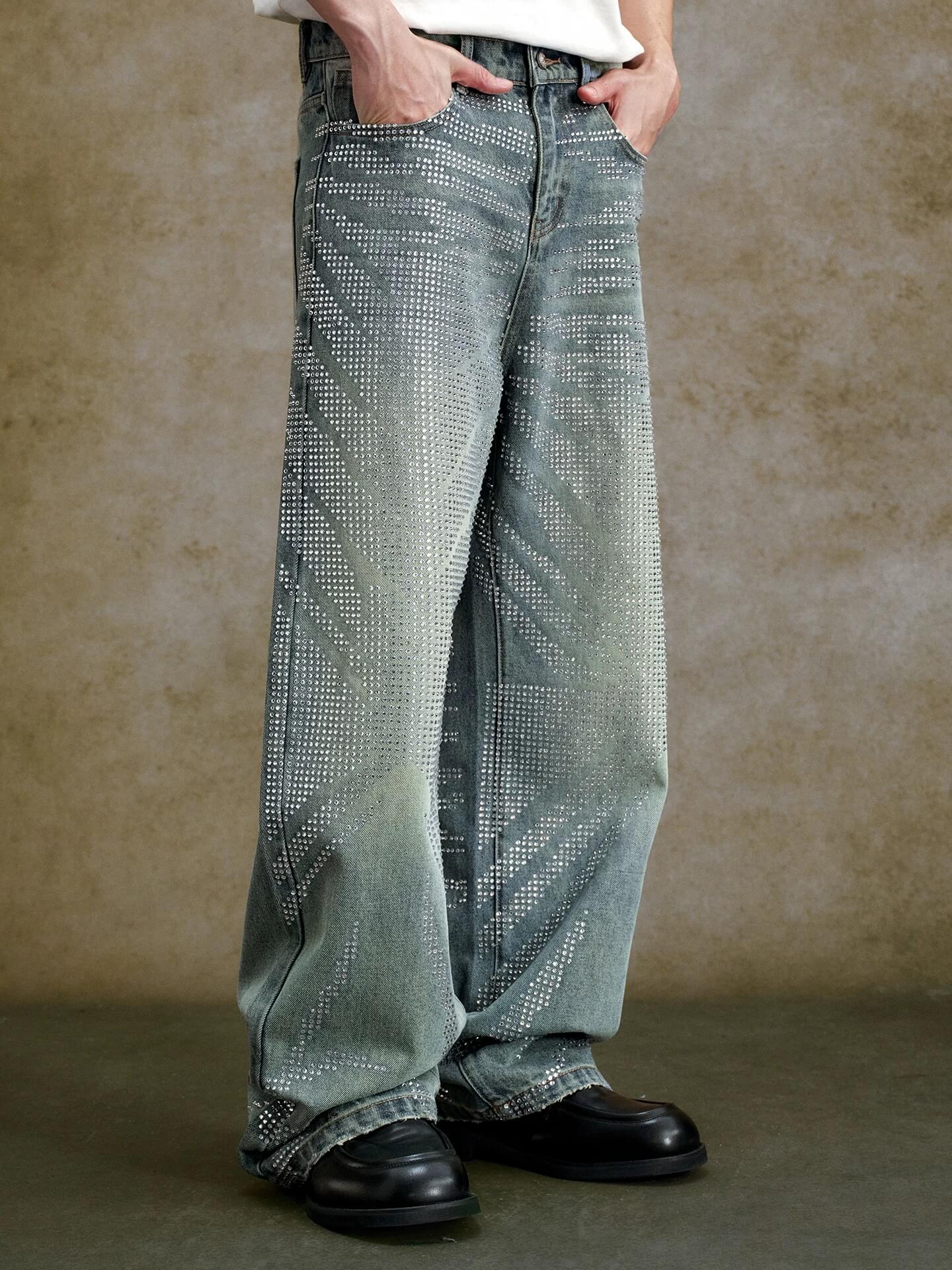 YADcrew Jeweled Rhinestone Whisker Washed Jeans