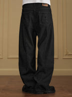 YADcrew Five Button Black Denim Baggy Jeans
