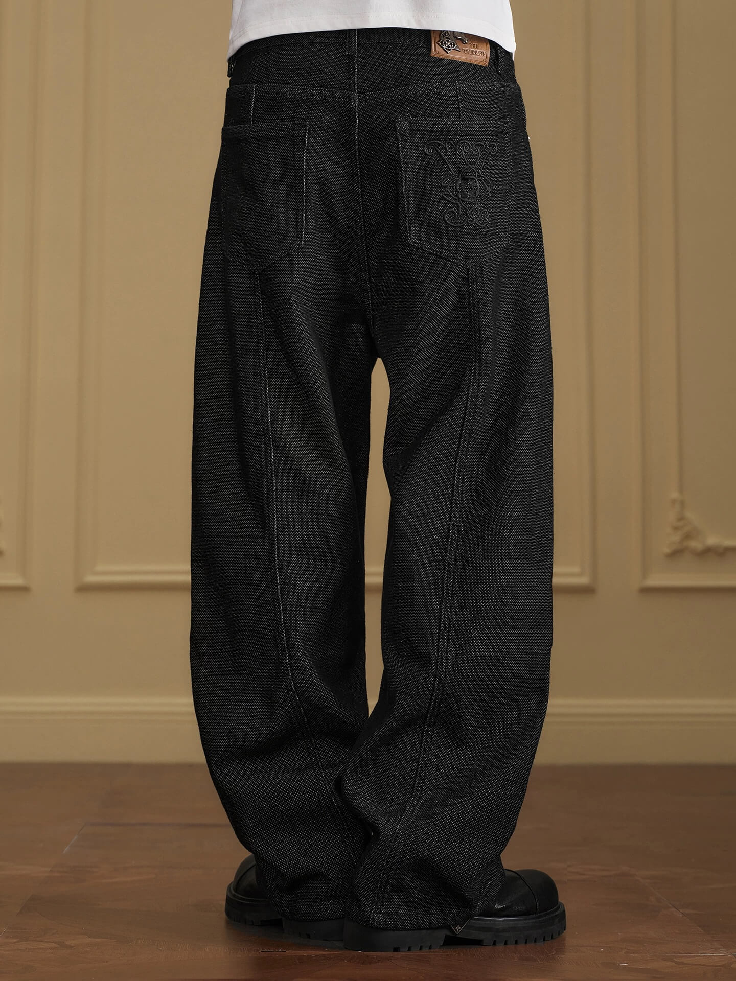YADcrew Five Button Black Denim Baggy Jeans