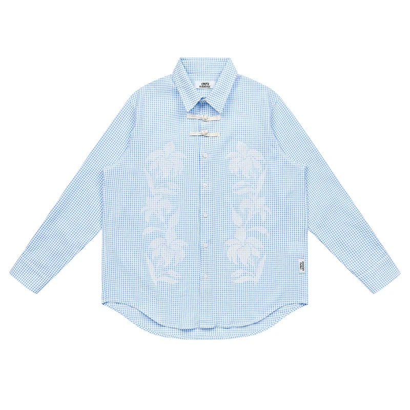 EMPTY REFERENCE Printed Blue Plaid Long Sleeve Shirt