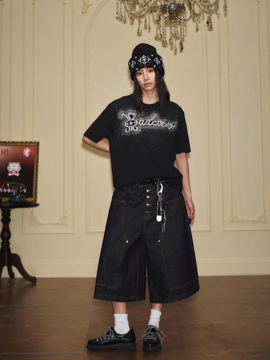 YADcrew Galaxy Rhinestone 3D Logo Embroidered Tee