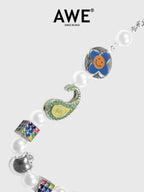 AWE Cross Petal Skull Smiley Face Pearl Necklace