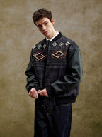 YADcrew Pearl Studded Ethnic Varsity Jacket