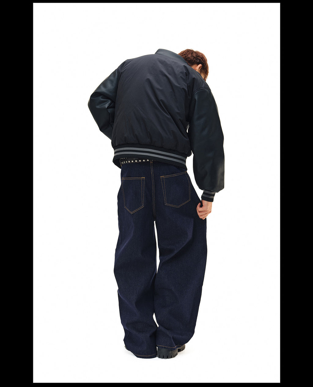 NOVACAM PU Leather Sleeve Puffer Varsity Jacket