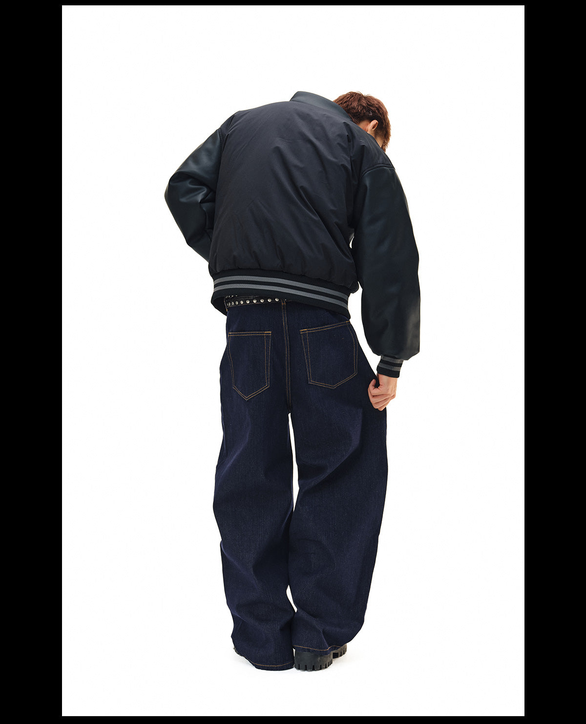 NOVACAM PU Leather Sleeve Puffer Varsity Jacket