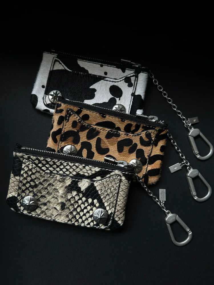 Remedy Metal Studded Keychain Coin Card Zipper Leather Wallet