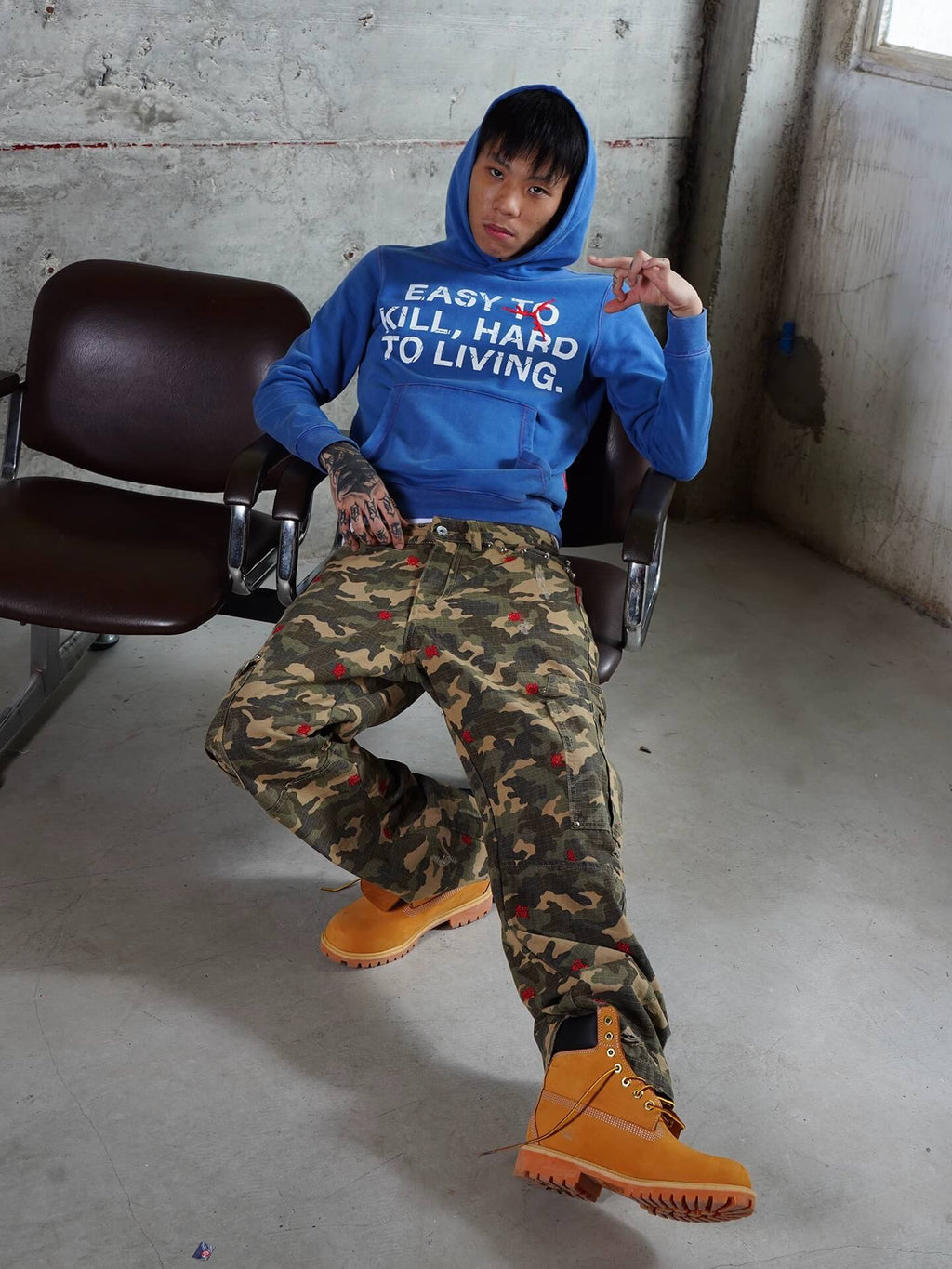TGFCLUB Kill Fully Embroidered Studded Camouflage Cargo Pants