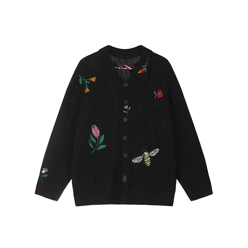 Achock Flower & Bee Embroidery Knit Cardigan