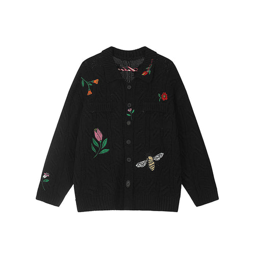Achock Flower & Bee Embroidery Knit Cardigan