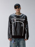 F2CE Striped Panel PU Leather Racing Jacket