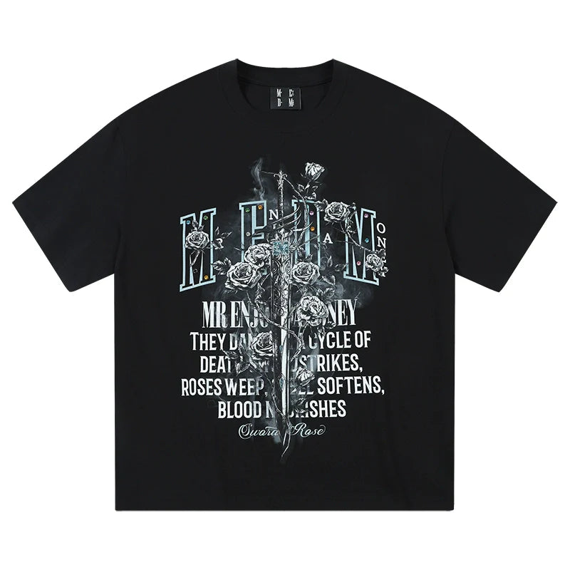 MEDM Sword and Rose Multicolor Diamond Tee