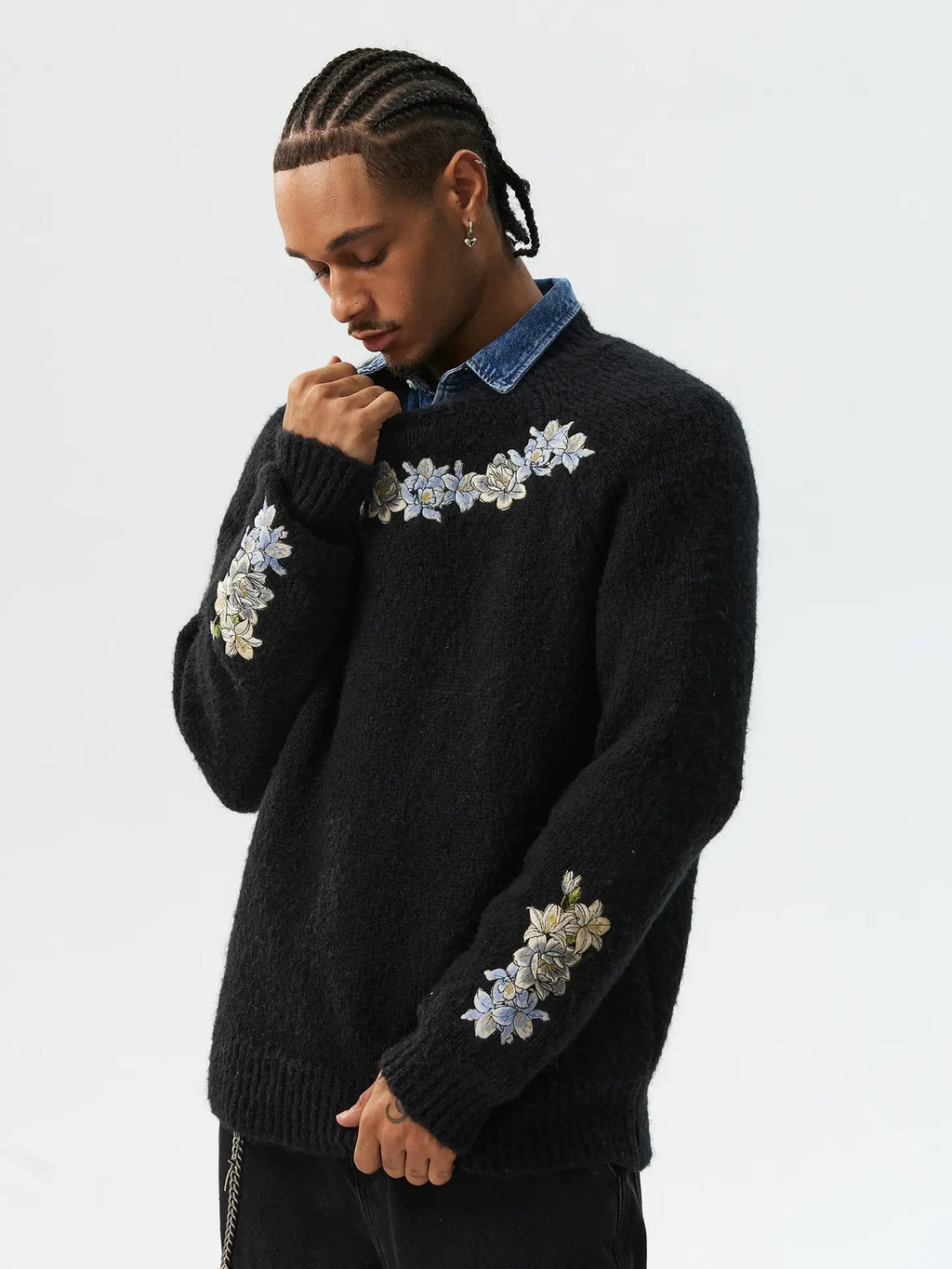 MEDM Floral Embroidered Mohair Knit Sweater
