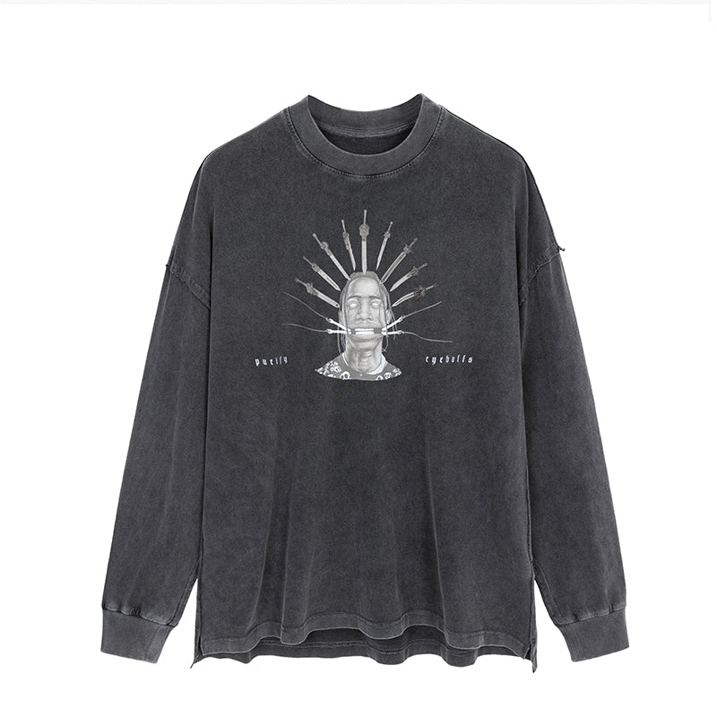 JHYQ Portrait Print Long Sleeved Tee