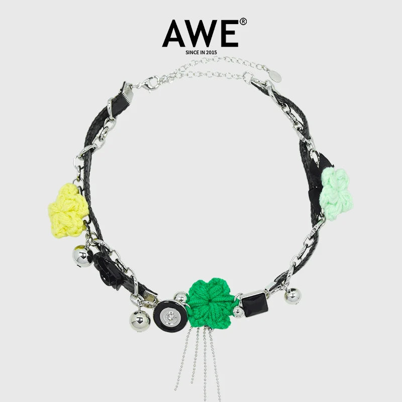 AWE Woven Flower Zirconia Chain Necklace