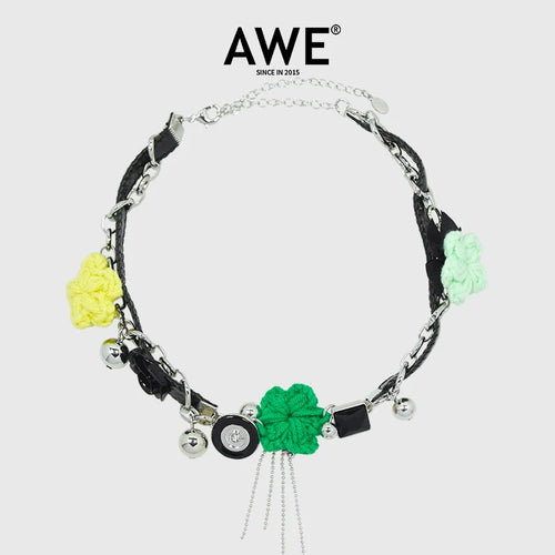 AWE Woven Flower Zirconia Chain Necklace